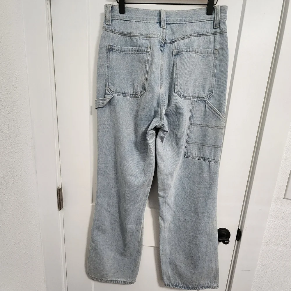 Simple Society Squared Pocket Wide Leg Light Wash Carpenter Jeans - Picture 3 of 8